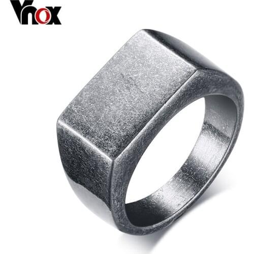 Vnox Retro Style Oxide Siver Stamp Ring Stainless Steel Men Jewelry