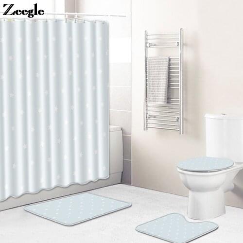 Nordic Style Bath Mat and Shower Curtain Set Anti Slip Bathroom Carpet Home Decor Microfiber Toilet Mat Foot Rug Set