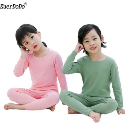 Solid Color Children Thermal Underwear Girls Pajamas Sets Cotton Pajamas For Boys Kids Sleepwear 2-10T Teenager Pyjama