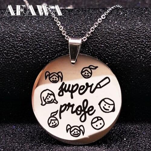 Stainless Steel Kids Pendant Necklace Choker Jewelry Women Souvenir Jewelry Student Teacher Day Gifts la mejor profesora N572S01