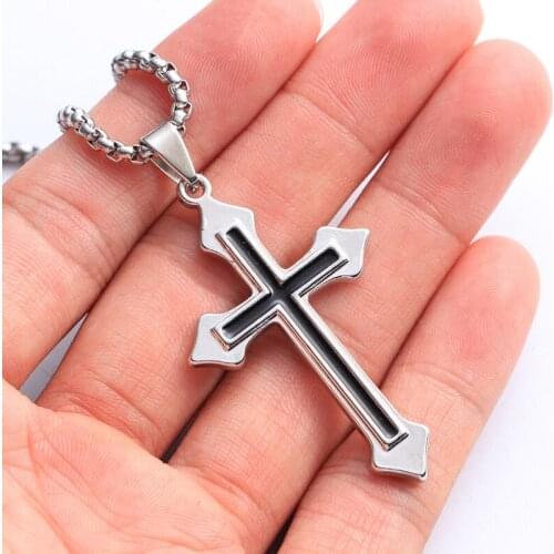 Neck Ornament Cross Necklace Unisex Fashion Hiphop Punk Titanium Steel Figaro Chain Jesus Drop Pendant Necklac Male/Female Gift