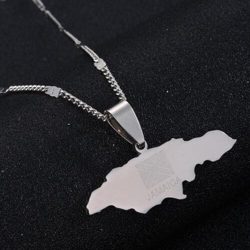 Stainless Steel Jamaica Map Pendant Necklaces Jamaican Map Flag Chain Jewelry