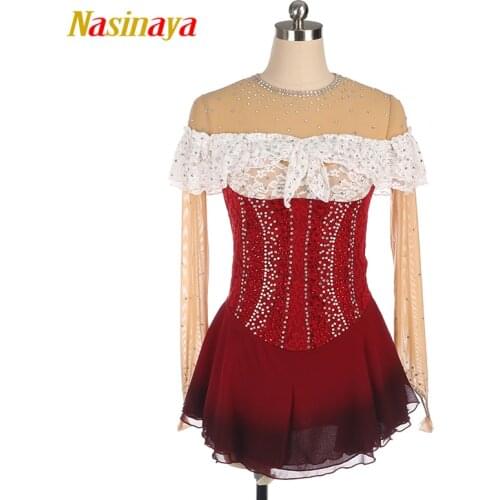 Nasinaya Figure Skating Dress Customized Competition Ice Skating Skirt for Girl Women Kids Performance Lace Rhinestones