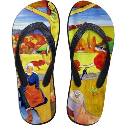 Fashion Summer Beach Flip Flops Men Slippers Sandals Painting Art Printing boy Flat Shoes Designer Master piece Paul Gauguin