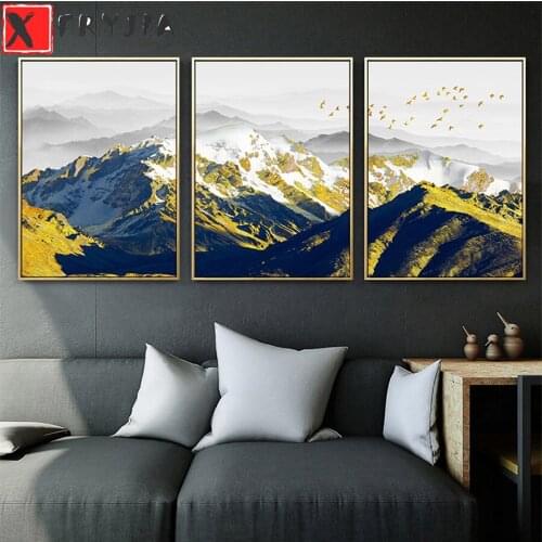 Full Square Diamond Painting Abstract golden mountains, flying birds Mosaic Needlework Diamond Embroidery Sale Home Decor3pcs