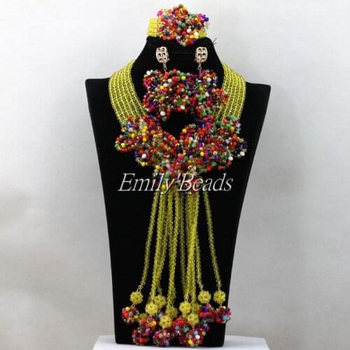 Multicolored Wedding Beads Necklace Jewelry Set Chunky Costume African Nigerian Crystal Beads Bridal Jewelry Set AIJ993