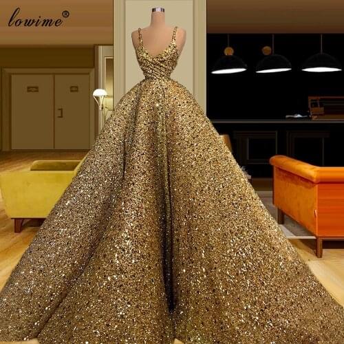 Luxury Gold Sparkly Evening Dresses 2020 Long Beading Gorgeous Celebrity Dresses Red Carpet Pageant Dresses Vestidos De Noite