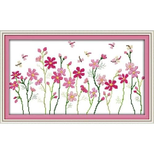 Pink flower cross stitch kits 14CT needlework embroidery set count printed canvas cross stitch pattern DIY home decor painting