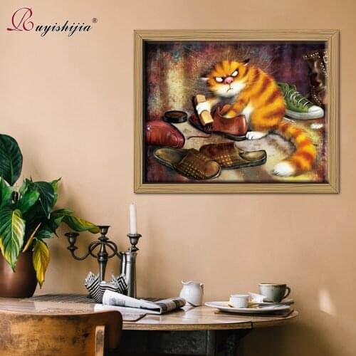 RUYISHIJIA 5D Diamond Painting Full Drill Square Diamond Mosaic Embroidery Pictures of Rhinestones diamant Animals Cat
