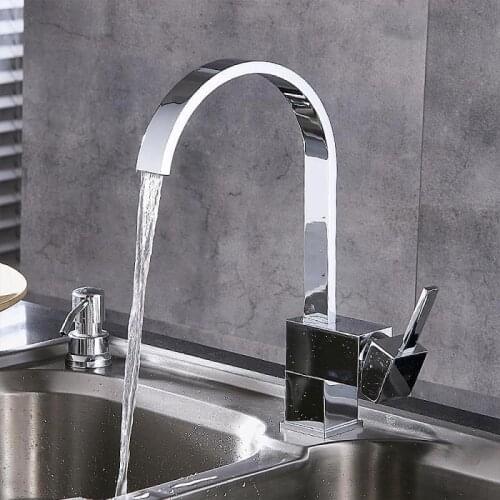 Silver Square Kitchen Faucet 360 Degree RotationWater Filter Tap Water Faucets Solid Brass Kitchen Sink Tap Mixer Tap HWC
