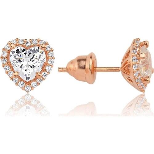 Valori Jewels 1.5 Carat, Zirconia White Heart Gemstone, Rose Gold Plated, Sterling Silver Earrings