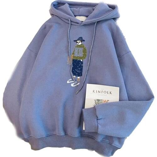 Autumn And Winter 2020 New Plus Velvet Thick Girl Hoodie College Style Loose Girlfriends Sisters Cartoon Print Women Sweatshirt