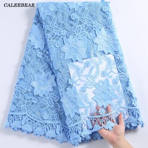 Sky Blue African Lace Fabric Latest 3D Flower French Mesh Milk Silk Lace Fabric With Sequins Nigerian Tulle Lace Fabric S2237