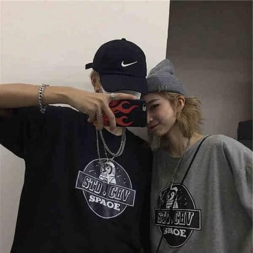 2021 Summer Vintage Hip-Hop Couple Clothes Womens Short-Sleeved t-Shirt Oversized Kpop Korean Fashion Aesthetic Grunge Clothes