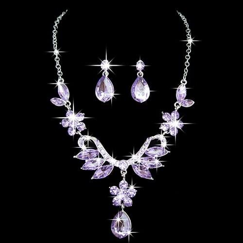 Womens Party Wedding Flower Water Drop Pendant Necklace Earrings Jewelry Set 5B7O