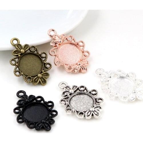 20pcs 12mm Inner Size 5 Colors Fashion Style Cabochon Base Cameo Setting Charms Pendant