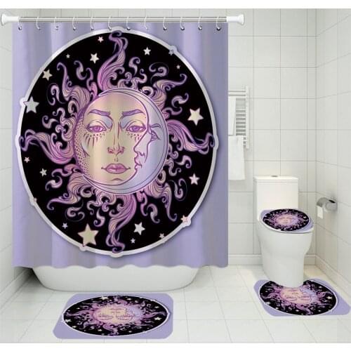 3/4 Pieces Bohemian Psychedelic Shower Curtains Sets 3D Print Home Decor Bathroom Set Mandala Tarot Sun Carpet Toilet Mat