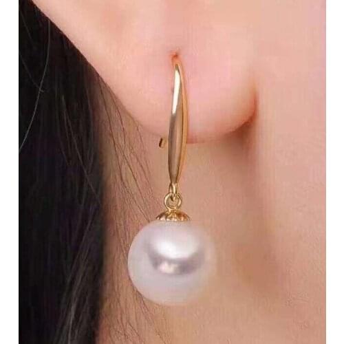 >>>>noble jewelry NEW AAA 9-10mm SouthSea round Drop Pearl Earring 14k