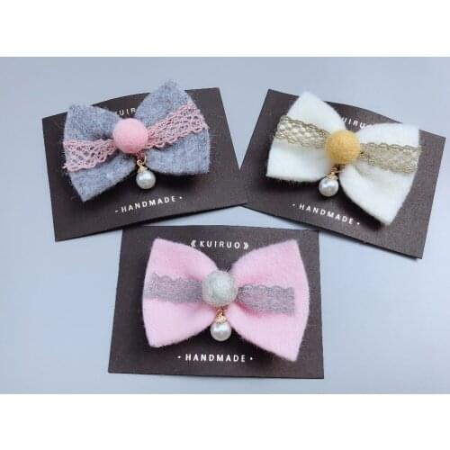 Boutique 15pcs Fashion Cute Felt Hair Bow Hairpins Solid Pom Pom Ball Bowknot Hair Clips Princess Headwear Hair Accessories