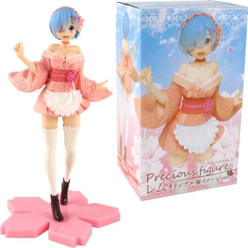 23cm Re:Life In A Different World From Zero Anime Ram Pink Cherry Blossoms Sakura Wear Kimono Action Figure Model Toy Brinquedos