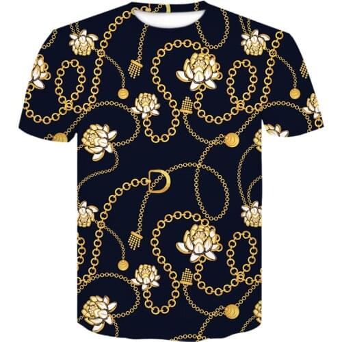 Men/Women 3D Royal Chain Flower Print fashion Tee Shirt Homme Short Sleeve Summer New Casual vintage T shirt Hip Hop Streetwear