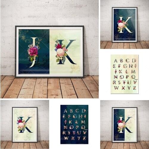 Impression florale, impression initiale de pépinière, lettres florales, impression à la maison moderne