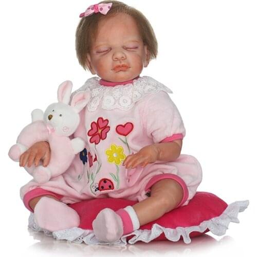 NPK Boutique bebe sleeping reborn dolls 20" 50cm silicone baby reborn dolls with pink pillow rattle rooted eyelash hair