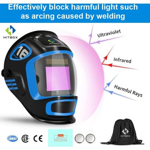 HITBOX Welding Helmet Large Viewing 3.94"X3.66" True Color Welding Mask Auto Darkening Welder Mask for ARC TIG MIG Weld Grinding