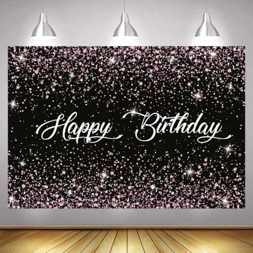 Sweet Glitter Rose Pink Dot Happy Birthday Party Photo Backdrop Women Men Flower Decoration Photography Backgrounds Banner
