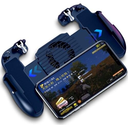 Mobile gaming controller handle joystick with cooling fan pubg mobile game trigger grip fire button aim key for smart phone l1r1