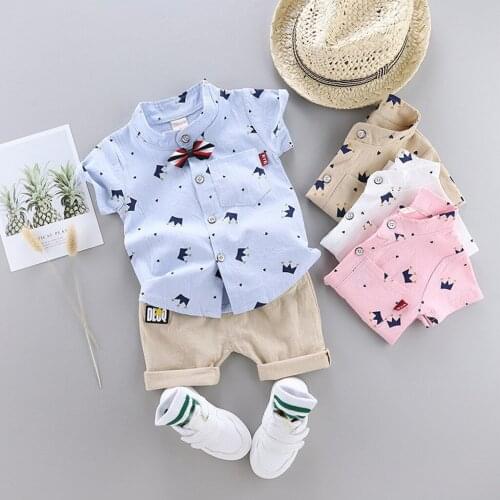 Fashion Toddler Infant Kids Baby Boys Clothes Bow Crown Gentleman Short Sleeve Shirt Tops Shorts Summer Casual Outfits Set#p4