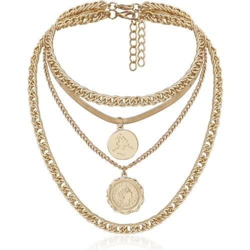 Multi-Layer Necklace Punk Style Round Pendant Link Chain Choker Jewelry Charming Night Club Party Accessory Gifts for Friends