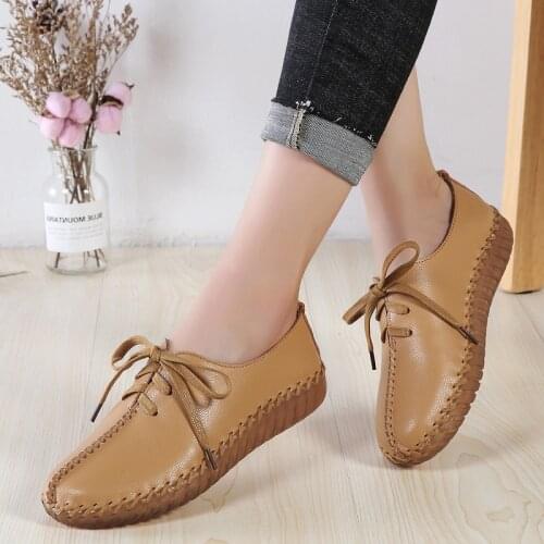MUYANG Women Shoes Ladies Elegant Genuine Leather Flat Shoes Woman Casual Soft Comfortable Lace Up Shoes Women Flats