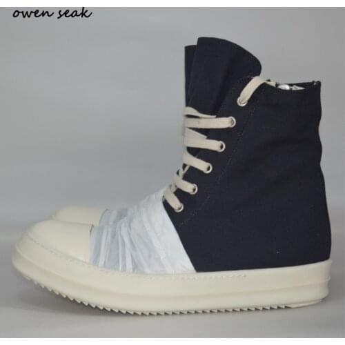 Arrival Owen Seak Men Canvas Shoes Luxury Trainers Ankle Boots Lace Up Casual Brand Zip High-TOP Flats Black Shoes Big