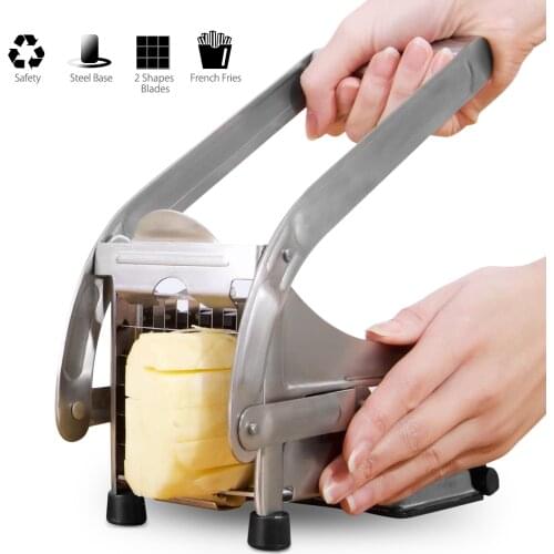 Stainless Steel French Fry Cutter,Vegetable and Potato Slicer,with 2 Blade Size Cutter Option,Safe Slice Meal Pre Easy Install