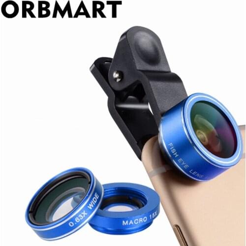 ORBMART 3 in 1 Mobile Phone Lens Fish Eye 198 degree Macro 15X 0.63X Wide Cellphone Lens