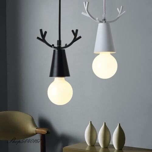 Nordic Animal Pendant Lights Black Iron Deer hanglamp For Living Room Bedroom Study Home Decor Indoor Lighting E27 Hanging Lamp