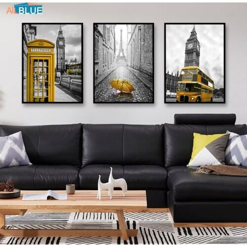 Nordic Poster Black And White London Landscape Big Ben Tower Telephone Box Wall Art Canvas Painting Pictures For Living Room