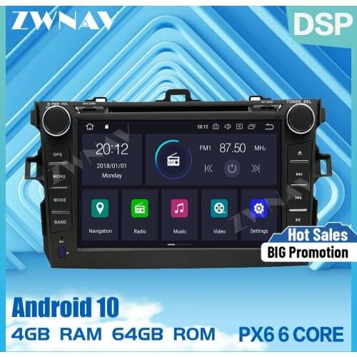 PX6 IPS 4+64G Android 10.0 Car DVD Stereo Multimedia Head unit For Toyota corolla 2007-2013 car Radio GPS Navi Wifi Audio stereo