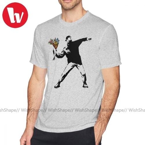 Rap T Shirt Banksy Rage Flower Thrower T-Shirt Man 100 Percent Cotton Tee Shirt Casual Fun Print Short Sleeve XXX Tshirt
