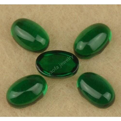 Sale High Temperature Resistance Green Color Nano Stone 3x4~10x12mm Loose Oval Shape Cabochon Flat Back Bottom Synthetic Gems