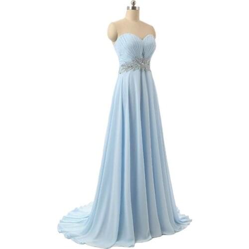 Sky blue bridesmaid dresses chiffon crystal sweetheart Backless vestido de fiesta de boda long robe demoiselle d honneur femme