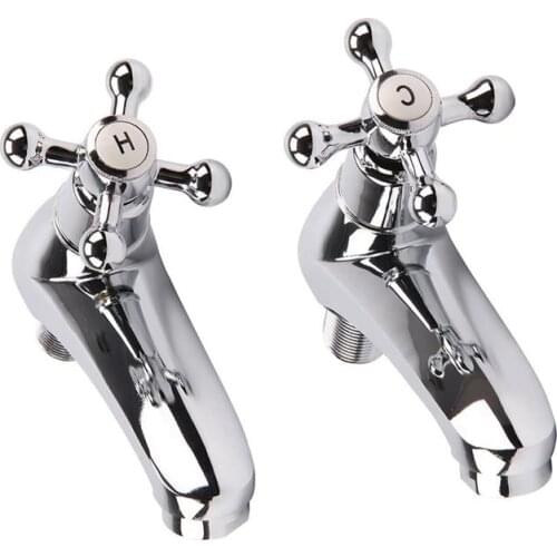 2Pcs Basin Mixer Single Taps Copper Chrome Bathroom Hot Cold Mixer Tap Sink Water Faucet Vintage Style Basin Tap For Hotel