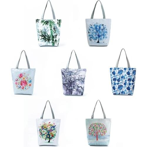 Print Shoulder Bags Daily Use Eco Shopping Bag Chinese Traditional Fish Women Shoulder Bag Canvas Female Tote Handbag