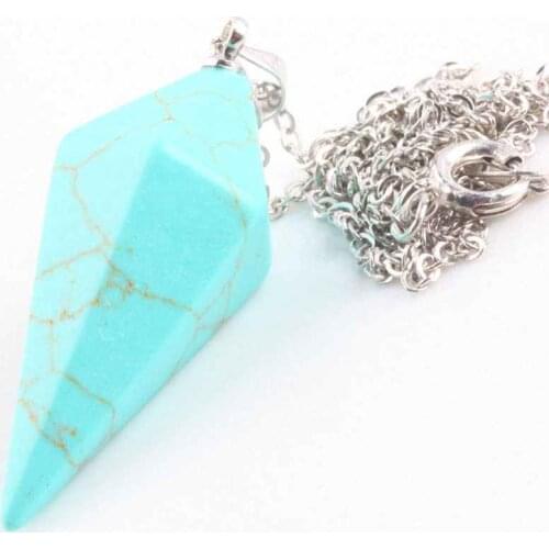 SUNYIK 1Lot (5Pc) Green Howlite Healing Dowsing Chakra Reiki Faceted Pyramid Pendulum Chain