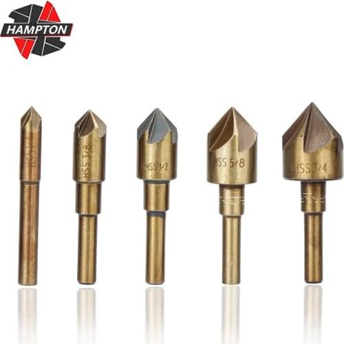 5pcs HSS Countersink Drill Bit 5 Flute Titanium Coated Chamfer Drill Woodworking Core Dril Bit Wood Chamfering Cutter