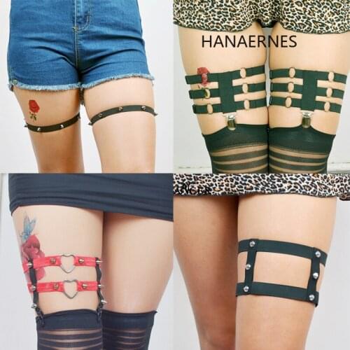 HANAERNES Gothic Womens Sexy Elasticity Harness Heart Leg Garter Belts Cosplay Spike High Quality Elastic Thigh Ring Garter