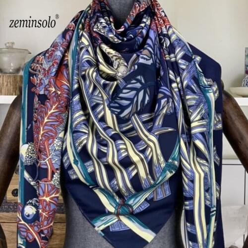 Zeminsolo Square Twill Silk Scarves Silk For Women Fashion Floral Printed Shawl Wrap Neckerchife Hair Band Lady Scarves Bandana
