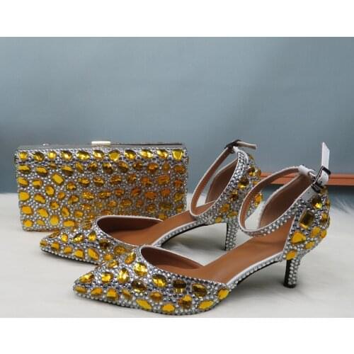 BaoYaFang Pointed toe Ladies Bridal Wedding shoes with matching bags fashion shoe and bag sets Women Summer party dress shoes