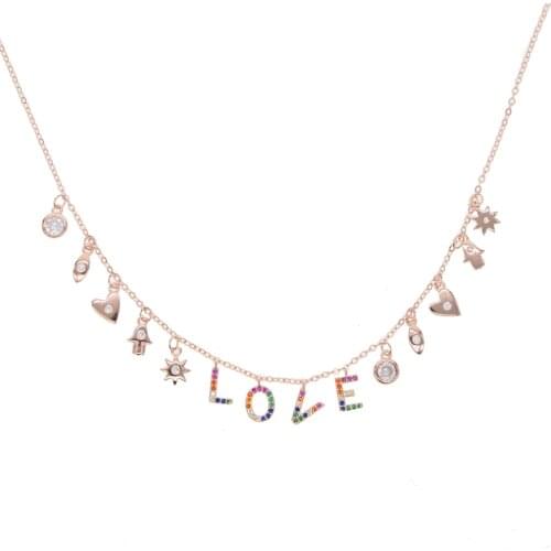 2019 Valentines Day Women girl colorful rainbow CZ Choker Necklace 925 sterling silver delicate Initial Letter drip cz charm